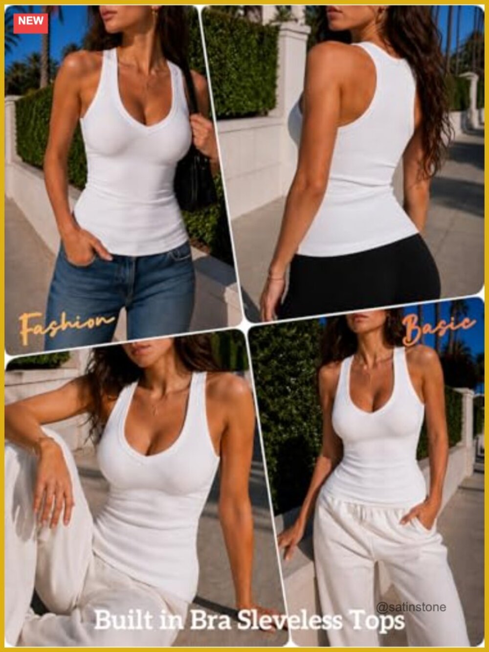 Built in Bra Tank Tops for Women Racerback Ribbed Sleeveless Fitted V Neck - Picture 5 of 5
